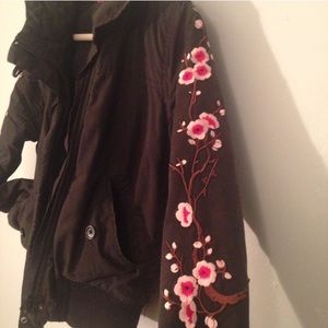 black bomber cherry blossom embroidered jacket